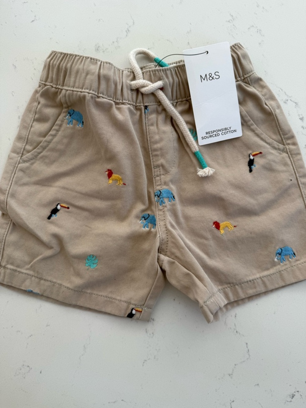 Brand new M&S Beige Embroidered Safari Cotton Kids Shorts